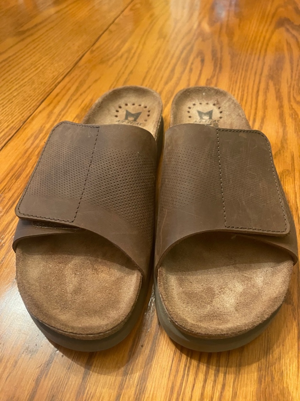 Mephisto Men's Dark Brown Leather Adjustable Slide Sandals